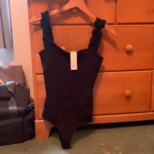 Francescas black ruffle strap bodysuit